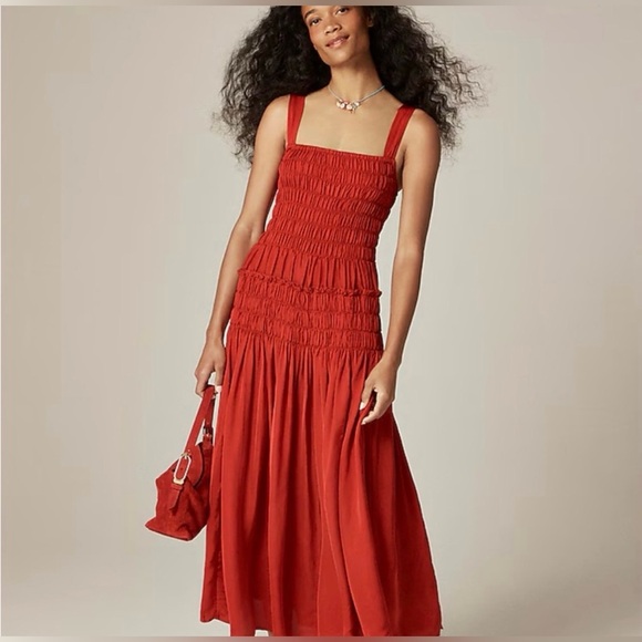 J. Crew Dresses & Skirts - J Crew Red Ruched Maxi Midi Dress Sz Small Spring Wedding Vacation Cruise Beach